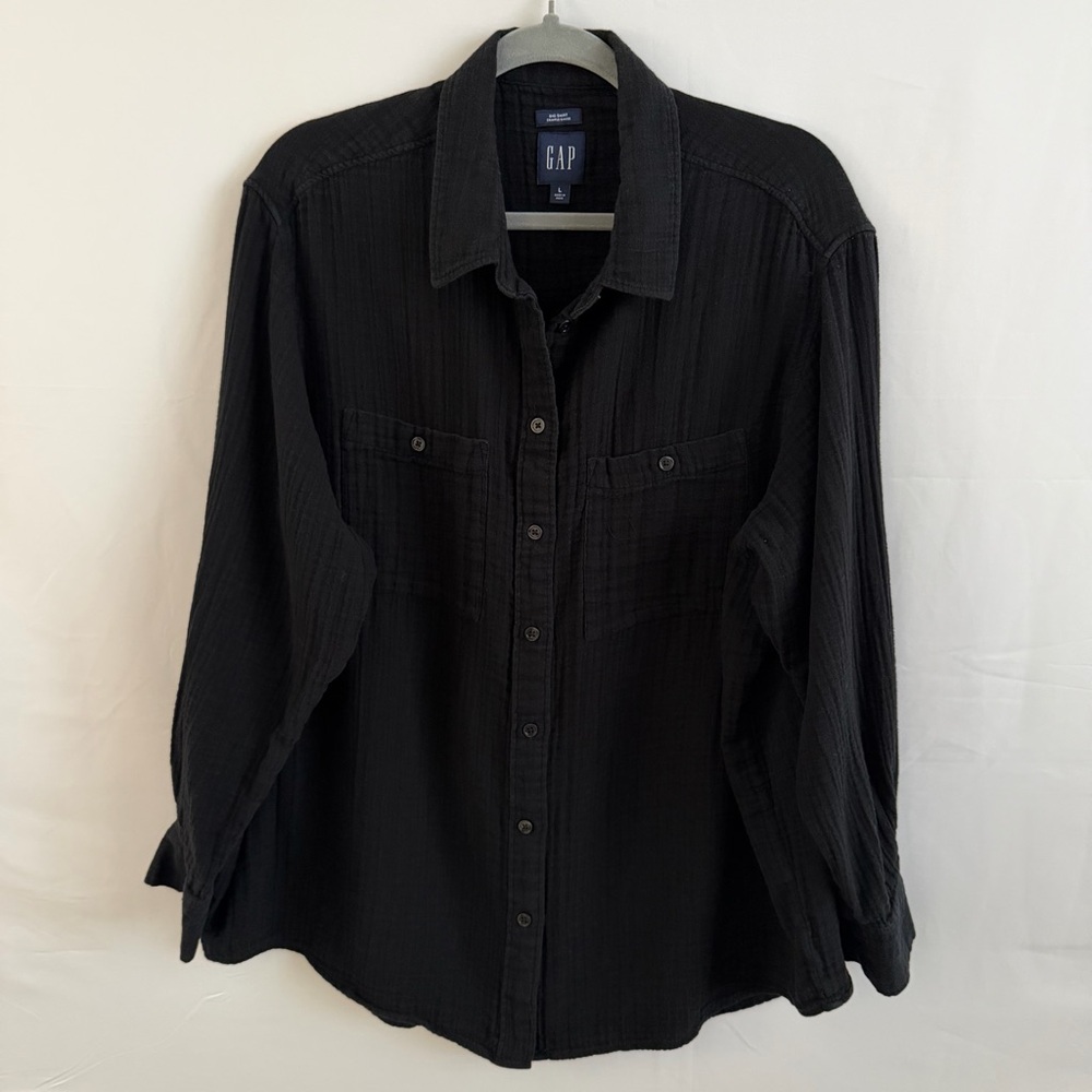 Black Gauze Button-Up Shirt by GAP